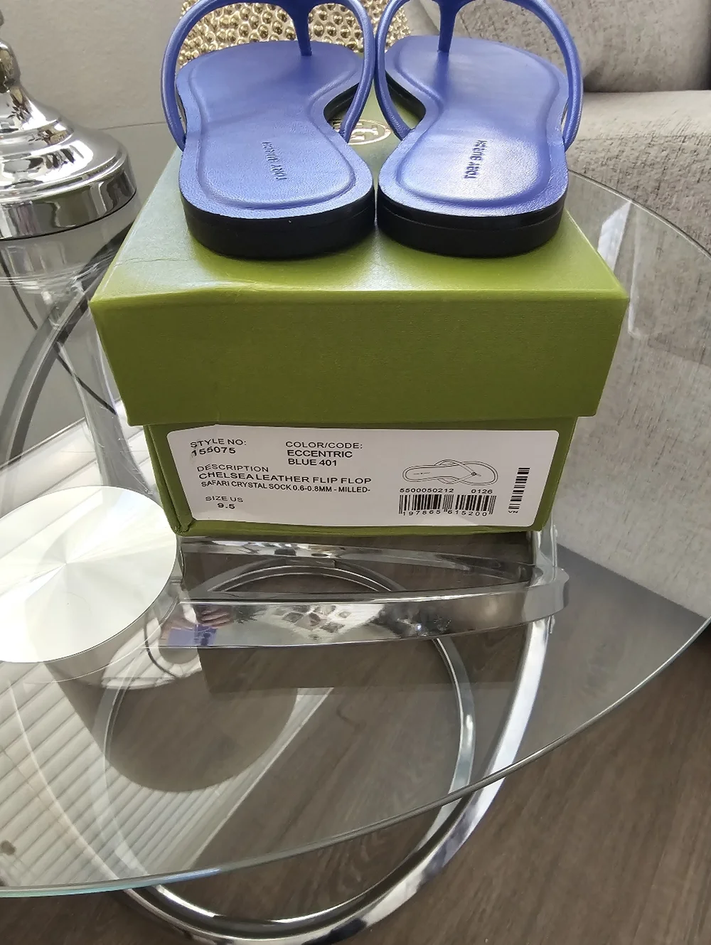 Tory Burch Blue Leather Logo Medallion Flip Flops